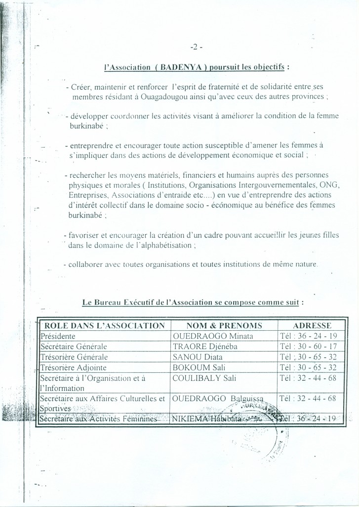 RÉCÉPISSÉ DE DÉCLARATION AUX AUTORITÉS BURKINABÈ suite